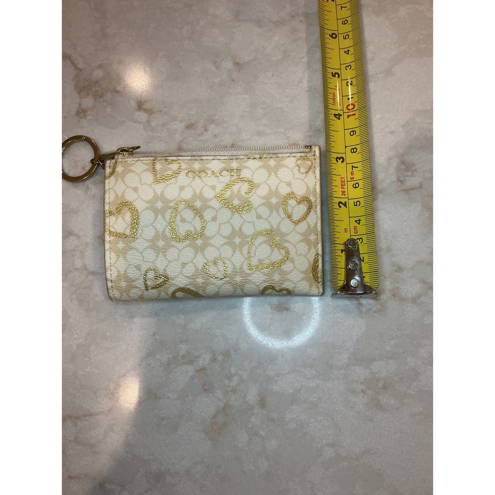 Coach‎ Coin Card Case Heart Print Zip Key Ring Wallet - Picture 2 of 15